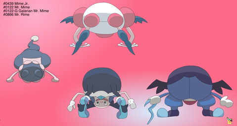 all_fours ambiguous_gender blue_body butt cane gradient_background group logo looking_through looking_through_legs not_furry pink_body rear_view simple_background smile text pichu90 nintendo pokemon galarian_form galarian_mr._mime generation_1_pokemon generation_4_pokemon generation_8_pokemon humanoid mime_jr. mr._mime mr._rime pokemon_(species) regional_form_(pokemon) absurd_res artist_logo english_text hi_res