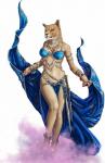 anthro belly_dancer bikini breasts clothed clothing dancing female harem_outfit simple_background skimpy solo swimwear two-piece_swimsuit white_background ben_wootten pathfinder demon felid mammal pantherine rakshasa_(pathfinder) compression_artifacts full-length_portrait hi_res official_art portrait