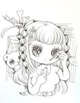 accessory applying_makeup bangs belt blunt_bangs breasts bubble_braids clothing duo female feral fur hair_accessory hairclip human_focus lidded_eyes makeup mascara personal_grooming plant shirt smile sparkles sparkling_eyes t-shirt toony topwear yurie_sekiya bear human mammal hi_res