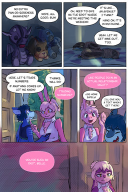 anthro ball_gag bed blue_eyes button_(fastener) button_eyes cellphone depression detailed_background dialogue door doorway duo electronics female female/female floppy_ears furniture gag hair hair_bun inner_thoughts lop_ears phone plushie rope short_hair text toy tufted_fur yellow_eyes peskybatfish belle_morgan ruka_landberg aquatic fish hare lagomorph leporid mackerel_shark mako_shark mammal rabbit shark white_shark comic english_text hi_res