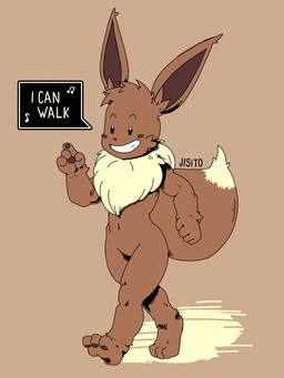 ambiguous_gender anthro anthrofied beady_eyes black_eyes blush blush_stickers brown_body brown_fur dipstick_tail featureless_crotch fur markings neck_tuft pokemorph smile solo tail tail_markings tuft walking jisito nintendo pokemon eevee generation_1_pokemon pokemon_(species) 3:4 hi_res