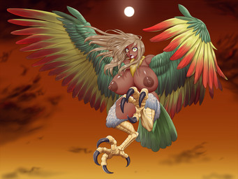 areola attack bare_shoulders big_areola big_breasts breasts brown_hair chest_tuft claws dark_body dark_skin detailed_background fangs feathered_wings feathers feet female fur green_body green_feathers hair huge_areola huge_breasts long_hair looking_at_viewer monster_girl_(genre) multicolored_body multicolored_feathers nipples nude open_mouth orange_sky outside red_body red_feathers sharp_teeth sky solo sun talons teeth thick_thighs toe_claws toes tuft white_body white_fur wide_hips wings yellow_body yellow_eyes yellow_feathers ahegao8 european_mythology greek_mythology mythology animal_humanoid avian avian_humanoid harpy humanoid monster mythological_avian mythological_creature digital_media_(artwork) hi_res
