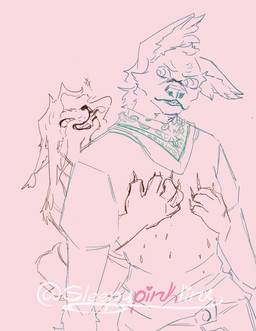 annoyed anthro claw_marks claws climbing clothed clothing duo female fluffy fur hair kerchief long_hair male male/female neckerchief neckwear silly simple_background size_difference smile tail tongue tongue_out sleepypinklinx ander_(enderiumdavoc) fluffy_(sleepypinklinx) canid canine canis enderium felid feline lynx mammal monster wolf absurd_res digital_media_(artwork) hi_res line_art
