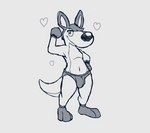 anthro barefoot briefs briefs_only clothed clothing feet grey_background heart_symbol male navel simple_background smile solo topless underwear underwear_only otterdownunder animal_crossing nintendo rooney_(animal_crossing) kangaroo macropod mammal marsupial monochrome