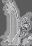 anthro female fur hair harp music musical_instrument plucked_string_instrument solo string_instrument blackby nintendo star_fox krystal_(star_fox) canid canine fox mammal monochrome