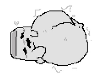 abdominal_bulge ambiguous_gender belly big_belly blush featureless_limbs food grey_body hand_on_belly heart_symbol huge_belly hyper hyper_belly lying motion_lines not_furry on_side open_mouth simple_background solo unseen_prey vore meatcanister super_meat_boy tofuboy_(super_meat_boy) food_creature waddling_head 2026 digital_media_(artwork) monochrome pixel_(artwork) male_(lore)