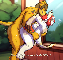ahegao ambiguous_penetration anal anthro duo looking_pleasured male male/male outside outside_sex penetration sex shortstack shortstack_male side_view size_difference surprised text thony_dog canid canine felid feline mammal english_text hi_res