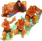 anthro bottomwear bulge clothed clothing duo male paws shirt shorts solo_focus topwear transformation kuma brew bear human mammal digital_media_(artwork) orange_theme warm_colors