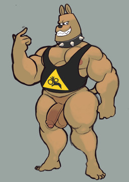 anthro balls beckoning big_balls big_penis bottomless bottomless_anthro bottomless_male braces clothed clothing collar foreskin genitals gesture grey_background grin humanoid_genitalia humanoid_penis male musclegut muscular muscular_male nipples penis shirt simple_background smile solo spiked_collar spikes tank_top topwear dusty-pixels aardman_animations wallace_and_gromit preston_(wallace_and_gromit) canid canine canis domestic_dog mammal robot_anthro absurd_res hi_res