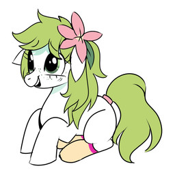 accessory bent_legs blush blush_lines clothing crouching eyebrow_through_mane eyelashes female female_feral feral floppy_ears flower flower_in_mane footwear footwear_only freckled_face freckles fur furgonomics green_eyes green_mane green_tail hooves jewelry long_mane long_tail looking_up lop_ears mane mostly_nude mostly_nude_female mostly_nude_feral open_mouth open_smile pink_flower pink_tail_ring plant ponification quadruped ring simple_background smile socks socks_only solo tail tail_accessory tail_jewelry tail_ring tan_socks teeth thin_eyebrows unguligrade white_background white_body white_fur wolflly10 hasbro my_little_pony nintendo pokemon earth_pony equid equine generation_4_pokemon horse hybrid land_forme_shaymin legendary_pokemon mammal pokemon_(species) pony shaymin 1:1 2026 absurd_res cel_shading colored digital_drawing_(artwork) digital_media_(artwork) hi_res shaded