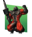 abs anthro balls beak biceps big_balls big_penis cross cross_necklace flexing flexing_bicep genitals gun holding_gun holding_object holding_ranged_weapon holding_rifle holding_weapon huge_balls huge_penis jewelry male muscular muscular_anthro muscular_male muscular_thighs necklace pecs penis ranged_weapon rifle solo weapon noblewolfa avian bird human mammal parrot absurd_res hi_res