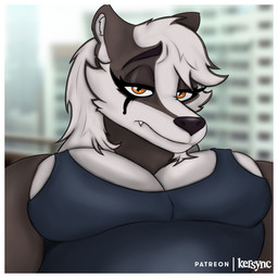 anthro border clothing eyeliner eyeshadow fangs hair long_hair makeup male mascara muscular muscular_anthro muscular_male pecs running_makeup running_mascara shirt solo tank_top teeth topwear white_border kersync rocko_(kersync) badger mammal mustelid musteline 1:1 absurd_res hi_res icon