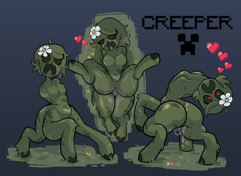 4_legs accessory armless big_butt blue_background blush blush_lines bodily_fluids breasts butt eyelashes featureless_breasts female flower flower_in_hair genital_fluids genitals green_body green_hair green_sclera hair hair_accessory heart_symbol hooves looking_at_viewer looking_back looking_back_at_viewer lying navel nude on_back plant red_eyes short_hair simple_background small_breasts solo text thick_thighs vaginal_fluids vulva wide_hips garf_(artist) microsoft minecraft mojang xbox_game_studios creeper_(minecraft) creeper_taur humanoid taur absurd_res hi_res