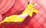 anthro balls biped erection eyes_closed genitals humanoid_genitalia humanoid_penis lying male nipples nude penis pose solo mystikfox61 bae_bunny lagomorph leporid mammal rabbit 2012