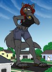 4_fingers 4_toes ambiguous_gender anthro anthro_focus anthro_on_anthro arm_tuft bedroom_eyes belly_tuft biped black_claws black_clothing black_eyebrows black_shirt black_tank_top black_text black_topwear blue_bottomwear blue_clothing blue_pants blue_shorts blurred_background bottomwear breasts brown_body brown_collar brown_eyes brown_fur brown_hair brown_nose building cheek_tuft claws cleavage clothed clothing cloud collar collar_tag cracked_ground crop_top day detailed_background door doorframe duo ear_piercing ear_tuft extreme_size_difference eye_contact eyebrows facial_tuft feet female female/ambiguous female_focus fence fingers fluffy fluffy_tail footwear forest fur fur_tuft grey_body grey_fur grey_inner_ear grey_inner_ear_fluff grey_piercing grey_text grey_tuft hair half-closed_eyes hand_on_mouth house humanoid_hands industrial_piercing inner_ear_fluff interspecies larger_anthro larger_female leg_tuft long_hair looking_at_another looking_down looking_up loom looming looming_over macro macro_anthro macro_female midriff mischievous mischievous_smile monotone_body monotone_fur name_tag narrowed_eyes nature navel noticing orange_eyes orange_nose orange_pawpads outside pants pawpads paws piercing pink_tail plant plantigrade plantigrade_pawpads pondering pose predator/prey raised_heel red_hair road sandals seductive shirt shoes short_hair shorts shoulder_tuft shrub side_view size_difference sky sleeveless_shirt smaller_ambiguous smaller_anthro smile smirk smug solo_focus standing street stroll strolling tail tan_eyes tan_nose tank_top text thinking three-quarter_view toe_claws toes topwear towering town tree tuft walking wearing_sandals white_clothing white_shirt white_topwear window wondering wood wood_fence yellow_eyes yellow_nose lennox maddie_(lennox) tip_(theprettiesttip) canid canine canis mammal murid murine rat rodent wolf 2024 colored digital_drawing_(artwork) digital_media_(artwork) english_text full-length_portrait hi_res line_art portrait shaded url watermark