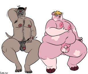 anthro armpit_hair balls belly big_balls big_belly big_butt blush blush_lines body_hair butt chest_hair duo foreskin genitals hairy_balls humanoid_genitalia humanoid_penis love_handles male moobs muscular muscular_male navel nerd nipple_piercing nipples nude obese obese_anthro obese_male overweight overweight_anthro overweight_male penis piercing pubes size_difference thick_thighs lobi_top canid canine canis domestic_dog domestic_pig mammal pit_bull suid suine sus_(pig) 6:5 absurd_res hi_res