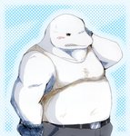 anthro belly biped blush bottomwear clothing kemono male overweight overweight_anthro overweight_male pants shirt solo topwear snow_utamaru hard-boiled_cop_and_dolphin cetacean dolphin mammal marine oceanic_dolphin toothed_whale 2020