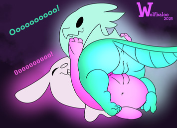 anthro butt duo female female/female genitals looking_at_viewer looking_back looking_back_at_viewer nude sex spread_legs spreading tail tribadism vaginal vulva wolfbaloo ghost lagomorph leporid mammal rabbit reptile scalie spirit digital_media_(artwork)
