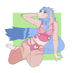 anthro bra clothing fur lingerie long_ears long_tail male mane multi_eye panties simple_background smile solo tail teeth thick_thighs underwear cocoach3rry myles_(cocoach3rry) hybrid monster 2023 digital_media_(artwork) hi_res