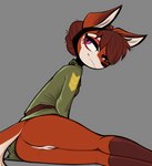 anthro bottomless clothed clothing female fur genitals grey_background hair looking_at_viewer military_uniform orange_body orange_fur presenting presenting_pussy pussy simple_background solo topwear uniform lenyavok mouritzeen_(lenyavok) canid canine fox mammal 2022 digital_media_(artwork) hi_res