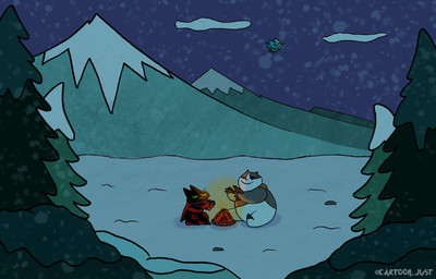 anthro campfire dark group male male/male mountain night shortstack shortstack_male snow snowstorm trio winter cartoon_just cartoon_network mao_mao:_heroes_of_pure_heart adorabat badgerclops sheriff_mao_mao_mao badger bat domestic_cat felid feline felis mammal mustelid musteline colored digital_media_(artwork) hi_res