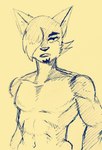 anthro athletic athletic_anthro athletic_male bangs beard biceps blue_body blue_fur blue_hair bone cheek_tuft collarbone eyebrows facial_hair facial_tuft fur hair inner_ear_fluff male multicolored_body multicolored_fur one_eye_obstructed pecs solo thick_eyebrows tuft two_tone_body two_tone_fur paisleyrose103 northwind_(efradraws) uspul_(efradraws) canid canine canis mammal wolf 2024 hi_res monochrome painting_(artwork) traditional_media_(artwork) watercolor_(artwork)