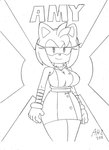 amy_rose anthro bandage bandaged_arm breasts clothed clothing english_text eulipotyphlan female gloves handwear hedgehog hi_res mammal monochrome sega solo sonic_boom sonic_the_hedgehog_(series) superbunnygt text