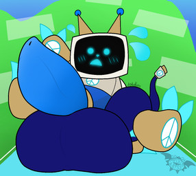 anthro balls big_balls big_penis blue_blush blue_eyes blue_penis blush bodily_fluids genitals huge_balls huge_penis hyper hyper_balls hyper_genitalia hyper_penis machine male open_mouth penis solo spread_legs spreading surprised sweat sweat_droplets sweatdrop translucent translucent_belly apollysabyss kilaflow kila_(kilaflow) monitor_head robot robot_anthro tv_head_robot 2024 digital_media_(artwork)
