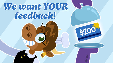 2_horns advertisement anthro baker bangs black_clothing black_topwear black_vest blue_clothing blue_hat blue_headwear blue_sclera blue_shirt blue_topwear brown_body brown_fur brown_hair button_(fastener) chef_hat clothing ear_piercing ear_tag exclamation_point eyelashes female female_anthro fur gift_card green_eyes hair handwear hat headgear headwear holding_serving_tray horn light long_arms looking_at_viewer multicolored_body multicolored_fur no_pupils number one_eye_closed outline oven_mitts pattern_background piercing purple_clothing purple_handwear purple_oven_mitts serving_tray shirt short_hair simple_background smile smiling_at_viewer solo striped_background tan_horn teeth text toothy_smile topwear two_tone_body two_tone_fur vest white_outline wink winking_at_viewer unknown_artist cookie_haus jackbox_games the_jackbox_party_pack moonique_(cookie_haus) bovid bovine cattle mammal 16:9 2026 digital_drawing_(artwork) digital_media_(artwork) english_description english_text hi_res lighting official_art shaded widescreen
