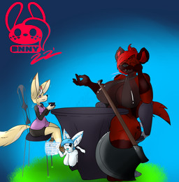 anthro axe breasts cricket_dhalia female group gynomorph intersex intersex/intersex melee_weapon muscular muscular_female scarlet_scarmaker shortstack trio weapon succubusbnny canid canine fox gnoll hyena imp mammal absurd_res alpha_channel hi_res