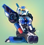 autobot blue_eyes blush flustered kneeling machine not_furry solo w3nugae hasbro takara_tomy transformers transformers:_robots_in_disguise_(2015) transformers_aligned_continuity strongarm_(character) cybertronian humanoid robot robot_humanoid 2020 hi_res