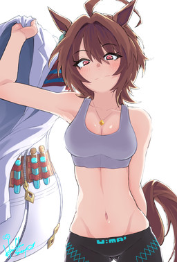 ahoge bra breasts brown_hair clothing eyebrow_through_hair eyebrows eyelashes female hair jewelry laboratory_equipment laboratory_glassware looking_at_viewer midriff navel necklace scientific_instrument solo sports_bra test_tube translucent translucent_hair underwear horishin cygames uma_musume_pretty_derby agnes_tachyon_(pretty_derby) animal_humanoid equid equid_humanoid equine equine_humanoid horse_humanoid humanoid mammal mammal_humanoid 2021 hi_res