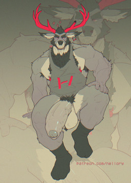 2_horns 5_fingers anthro antlers armpit_hair ball_tuft balls barazoku beard biceps big_balls big_muscles big_penis biped blowup_background body_hair bottomless bottomless_anthro bottomless_male chest_hair closed_smile clothed clothed_anthro clothed_male clothing countershade_face countershade_fur countershade_legs countershade_torso countershading dipstick_ears ear_markings ear_piercing eyebrows facial_hair fingernails fingers footwear foreskin front_view fur genitals glans hair half-erect hand_on_knee hand_on_leg hand_on_own_knee hand_on_own_leg horn huge_balls huge_penis humanoid_genitalia humanoid_hands humanoid_penis looking_at_viewer male male_anthro manly mouth_closed multicolored_ears muscular muscular_anthro muscular_arms muscular_male nails nipple_piercing nipples partially_retracted_foreskin patreon_username pecs penis piercing plantigrade print_clothing print_shirt print_tank_top print_topwear pubes red_eyes red_horn shirt simple_background sitting smile smiling_at_viewer socks solo stubble tank_top text thick_eyebrows topwear tuft vein veiny_penis mr_nellory deer mammal artist_name chromatic_aberration digital_drawing_(artwork) digital_media_(artwork) film_grain full-length_portrait hi_res portrait url
