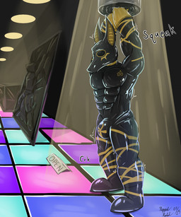 arms_above_head clothing clubhouse drone egyptian egyptian_clothing genitals latex male muscular muscular_male null_bulge penis squeaking stuck_in_place toy vacuum_bed vacuum_sealed riggedreded anubian_jackal canid canine canis jackal mammal 2025 hi_res
