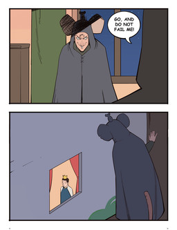 2_panel_comic 5_fingers ambiguous_gender blue_clothing border buckteeth clothed clothed_human clothing crown dialogue duo eyelashes feral fingers fully_clothed fully_clothed_human grey_clothing headgear human_focus inside lips night not_furry_focus open_mouth outside red_lips silhouette smile speech_bubble teeth text thin_eyebrows white_border bonnymama7 daisy_(bonnymama7) sneach_(bonnymama7) the_king_(bonnymama7) human mammal rodent 2025 comic comic_sans digital_media_(artwork) english_text