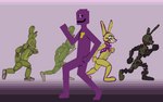 16:10 2022 ambiguous_gender animatronic anthro burntrap_(fnaf) clothed clothing dancing digital_media_(artwork) five_nights_at_freddy's five_nights_at_freddy's_3 gglloooopp glitchtrap green_body group half-closed_eyes hollow_eyes humanoid lagomorph leporid machine male mammal narrowed_eyes once_in_a_lifetime pose purple_body purple_guy_(fnaf) rabbit robot scottgames scraptrap_(fnaf) simple_background smile springtrap_(fnaf) talking_heads widescreen yellow_body