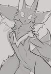 anthro big_arms chest_fur ear_fur ears_up fur_collar looking_away male pupils slim slit_pupils solo stalker_(zeblackballd) tail angel_sasha zeblackballd black_and_white hi_res monochrome sketch