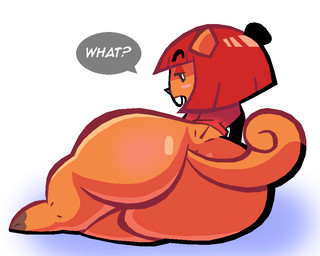 anthro big_butt bottomless buckteeth butt clothed clothing dialogue female jacket jacket_only paws solo tail teeth topwear topwear_only sabs animal_crossing nintendo hazel_(animal_crossing) mammal rodent sciurid tree_squirrel