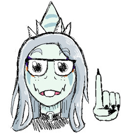 anthro buckteeth eyewear female freckles glasses humor long_nails looking_at_viewer solo teeth unknown_artist goodbye_volcano_high ko_op_(game_developer) nerd_emoji_(meme) fang_(gvh) prehistoric_species pterosaur reptile scalie low_res