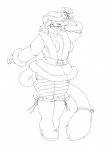 anthro bell belt biped boots breasts clothing costume dress eyewear female footwear glasses hat headgear headwear high_heeled_boots high_heels holidays holly_(plant) kissing_bough legwear mistletoe overweight overweight_anthro overweight_female plant shoes slightly_chubby solo standing stockings tail wide_hips dior christmas tamarik felid mammal black_and_white monochrome