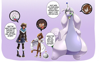 angry anthro big_butt body_swap bottomwear brown_hair butt clothed clothing coat dialogue female flat_chested footwear group hair happy hoodie huge_butt lab_coat lab_coat_only male pants shocked shoes short_hair simple_background slime speech_bubble surprised tail text topwear trio wide_hips mgx0 nintendo pokemon generation_6_pokemon goodra haplorhine human mammal monkey pokemon_(species) primate 2025 digital_media_(artwork) english_text hi_res
