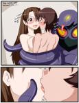 arbok azumanga_daioh blush breast_squish breasts breasts_frottage brown_eyes brown_hair coiling comic crossover dark_body dark_skin dialogue english_text eyewear fangs female female/female feral forked_tongue french_kissing generation_1_pokemon glasses glowing glowing_eyes group hair heart_eyes heart_symbol hi_res human human_focus human_on_human hypnosis intraspecies inuyuru kagura_(azumanga_daioh) kissing long_hair long_tail love mammal markings mind_control mizuhara_koyomi nintendo not_furry_focus nude open_mouth pokemon pokemon_(species) profanity purple_body purple_skin reptile romantic romantic_couple scalie seductive serpentine short_hair smile snake_hood squish tail teeth text tongue yellow_eyes