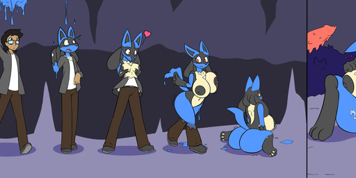 anthro big_breasts blue_body bodily_fluids bottomwear breast_growth breasts butt clothing cum cum_in_vagina cum_inside cum_on_breasts disembodied_penis erection female footwear gender_transformation genital_fluids genitals goo_transformation group growth hand_on_breast heart_symbol huge_breasts human_to_anthro jacket male male/female mtf_transformation nipples nude one_eye_closed pants penis shirt shoes smile species_transformation spread_legs spreading standing surprised tail tail_growth topwear transformation transformation_sequence vulva walking d-6alaxy nintendo pokemon deiser generation_4_pokemon human lucario mammal pokemon_(species) 2022 absurd_res hi_res sequence
