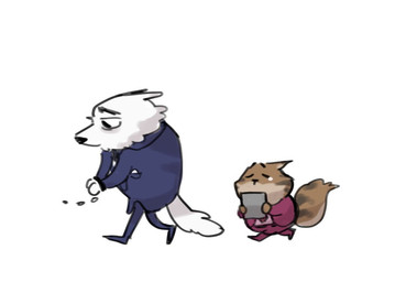 anthro biped bodily_fluids bottomwear chibi clothing duo eyes_closed necktie pants sad shirt simple_background tears topwear walking white_background white_body dududud_duu illumination_entertainment sing_(movie) jerry_(sing) jimmy_crystal canid canine canis domestic_cat felid feline felis mammal wolf 2022