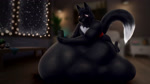 abdominal_bulge anthro belly big_belly black_body black_fur black_hair electronics footprint fur garland hair hand_print holding_object holding_phone huge_belly lights living_room looking_at_object looking_at_phone lying male male_pred markings on_front pawprint phone red_eyes red_markings red_sclera relaxing snow snowfall snowing solo struggling struggling_prey tail vore white_markings window lilo_pino kurai_(sgtmiller1233) canid canine canis mammal wolf 16:9 2d_animation animated hi_res high_framerate motion_tweening no_sound short_playtime webm widescreen