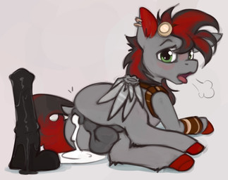 after_sex anal balls bodily_fluids cum cum_in_ass cum_inside dildo feral genital_fluids genitals looking_at_viewer male male/male male_feral sex_toy solo toy marsminer hasbro my_little_pony fan_character equid equine horse mammal pony