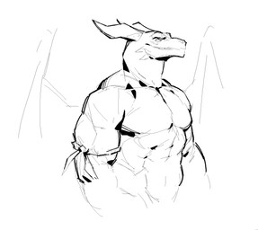 2_horns anthro arm_accessory back_wings closed_smile facial_spikes front_view head_horn horn looking_aside male mouth_closed muscular muscular_anthro muscular_male nude nude_anthro nude_male smile snout solo spikes spikes_(anatomy) thick_neck wings kingarthur_i european_mythology mythology arkees dragon mythological_creature mythological_scalie scalie western_dragon 2024 aliasing binary_drawing black_and_white digital_drawing_(artwork) digital_media_(artwork) half-length_portrait hi_res line_art monochrome portrait sketch