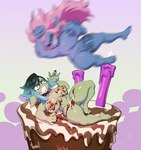 areola big_areola big_breasts big_nipples birthday_cake blue_bode blue_hair blurred_character breasts cake dessert duo eyeshadow female food green_body green_eyes hair huge_areola huge_breasts huge_nipples humanoid_pointy_ears makeup nipples not_furry nude pink_hair smile nedoiko goblin humanoid 2024 hi_res