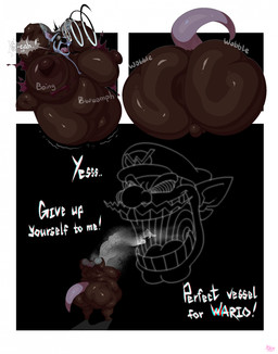 anthro balls belly big_belly big_butt black_background brown_body brown_fur butt butt_slap clothing dialogue duo facial_hair fur genitals hat hat_only headgear headgear_only headwear headwear_only huge_belly huge_butt hypnotic_eyes hypnotic_visor male mature_male moobs mostly_nude muscular mustache open_mouth pecs pose posing_nude ringed_eyes simple_background slap soul soul_stealing soul_vore spanking speech_bubble spinning_background tearing_clothing teeth text torn_clothing warrior weight_gain wobble wobbling yelling bobthetanuki mario_bros nintendo teenage_mutant_ninja_turtles teenage_mutant_ninja_turtles_(2012) master_splinter wario human mammal murid murine rat rodent chromatic_aberration comic english_text hi_res