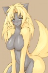 anthro big_breasts blonde_hair blue_eyes blush breasts female hair kemono nude simple_background solo tail wide_hips shinobe forest_of_pixiv canid canine mammal